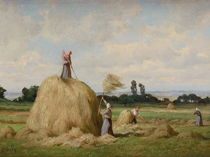 1826-Eugène Devé - Contadine a Galluis (Yvelines) mentre preparano un pagliaio